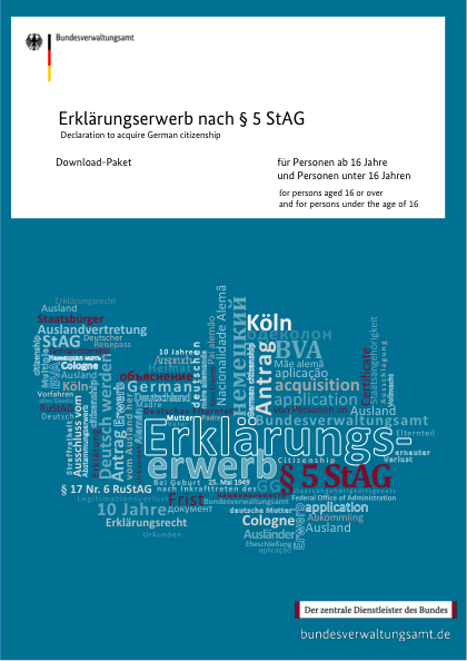 Declaration under para 5 StAG — official German citizenship form, first page